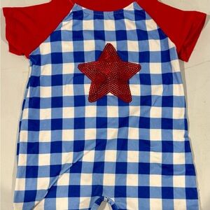 Marie Nicole • Red and Blue Checkered Romper/Bodysuit